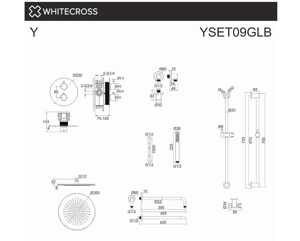 Душевой комплект WHITECROSS Y YSET09GLB, С ВНУТРЕННЕЙ ЧАСТЬЮ, брашированное золото