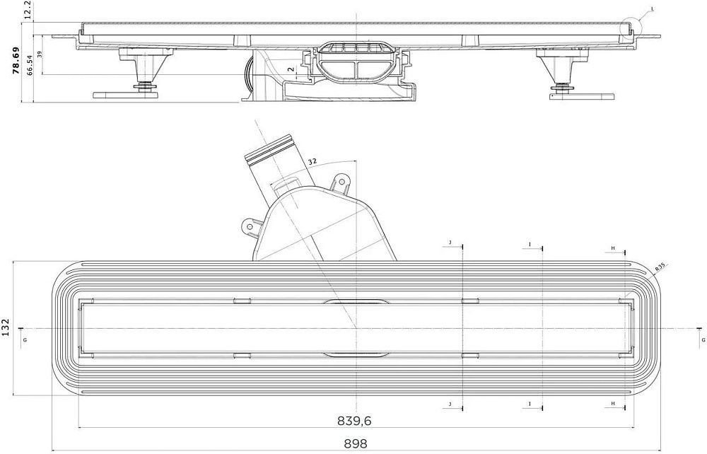 Душевой трап (лоток) BETTOSERB Frameless Line 850 белый матовый
