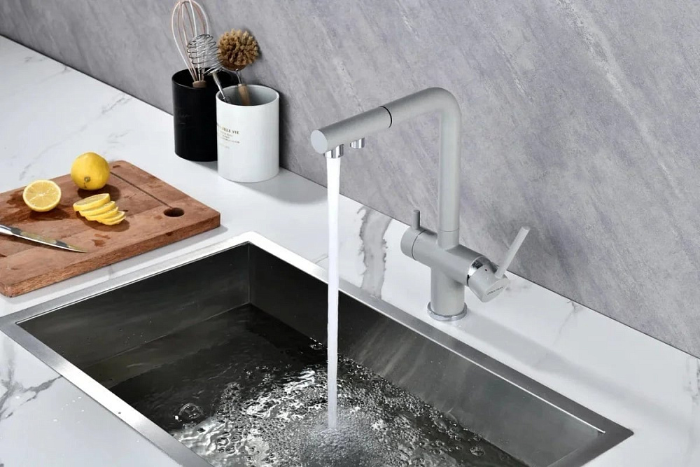 Смеситель для кухни Paulmark Serpentine Se213222-GRS серый дым