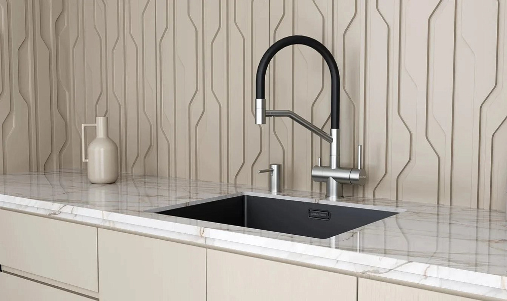 Смеситель для кухни Paulmark Ru213175-BS, с гибким изливом, брашированная сталь
