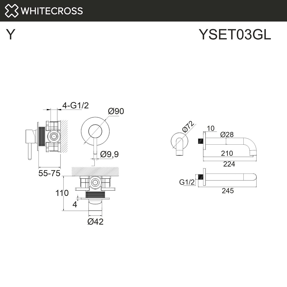 Смеситель для раковины WHITECROSS Y YSET03GL С ВНУТРЕННЕЙ ЧАСТЬЮ, золото