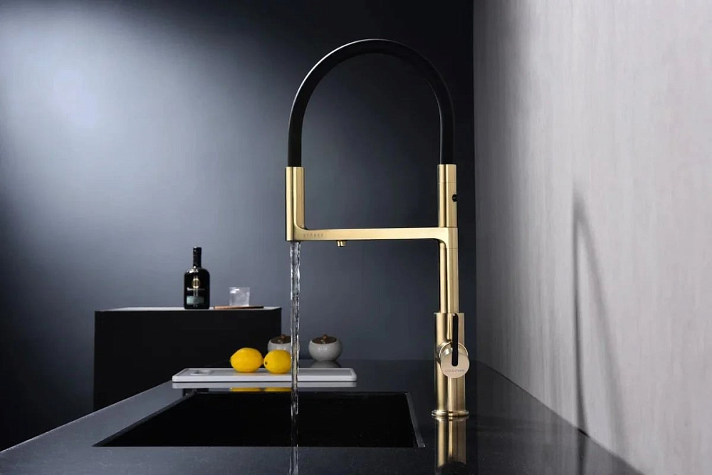 Смеситель для кухни Paulmark Tornado To213402-SBG, светлое брашированное золото