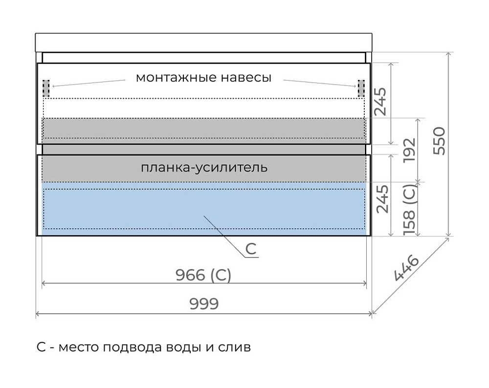 Тумба подвесная "Манхэттен 100" ЭМАЛЬ, под раковину ASTI, 2 ящика, PLUS, олива