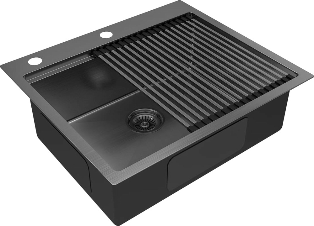 Мойка кухонная Paulmark Kroner-Pro + Pro PM705951-GM+R405-GM вороненая сталь