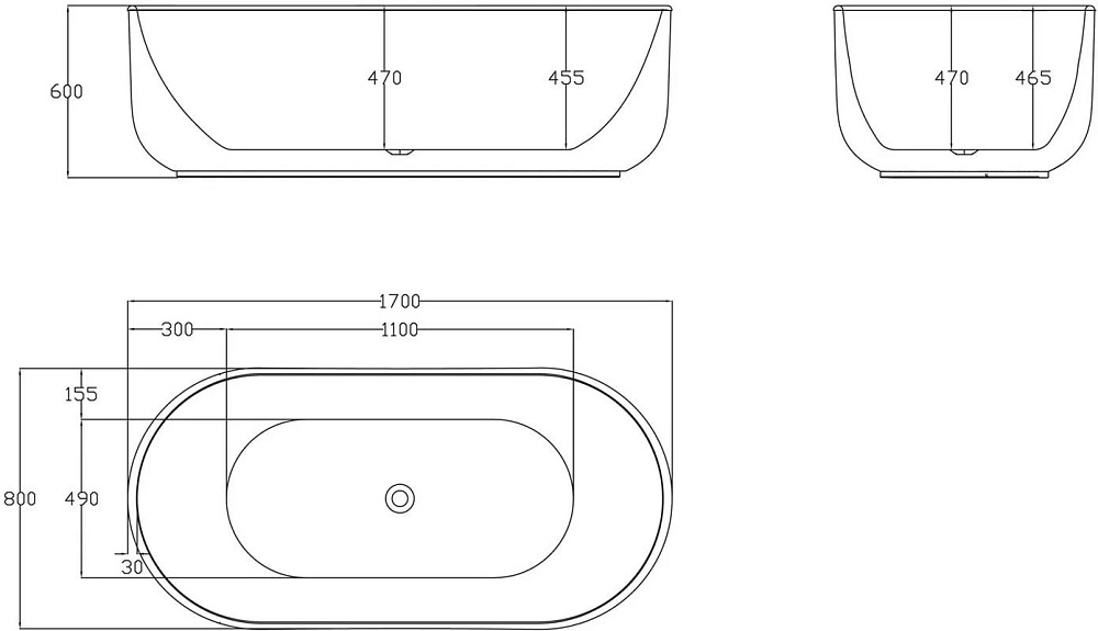 Акриловая ванна BelBagno 170x80 см, BB401-1700-800