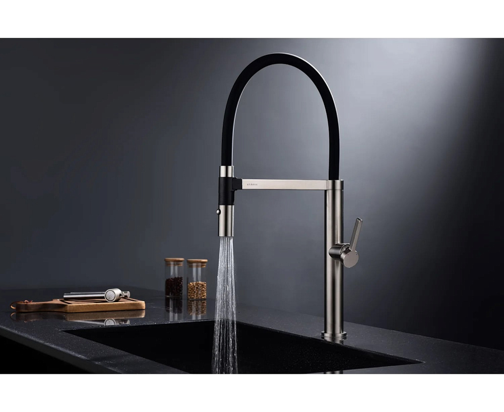 Смеситель для кухни Paulmark Leader Le214101-BS, с гибким изливом, брашированная сталь