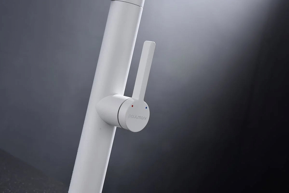 Смеситель для кухни Paulmark Leader Le214101-WH, белый матовый, с гибким изливом