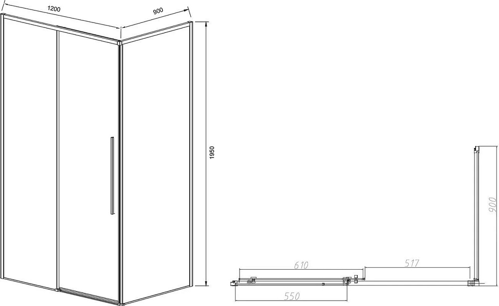 Душевой уголок Vincea Slim-N VSR-4SN9012CL 120х90 см, профиль хром