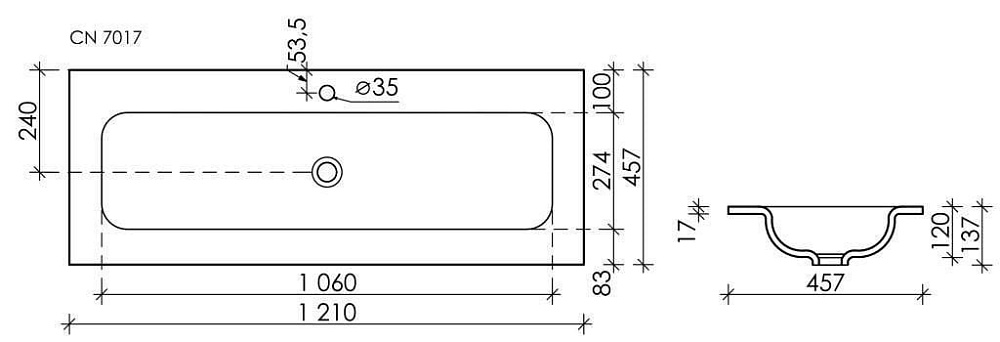 Мебельная раковина Ceramicanova Grace прямоугольная черная матовая 121 см CN7017MB