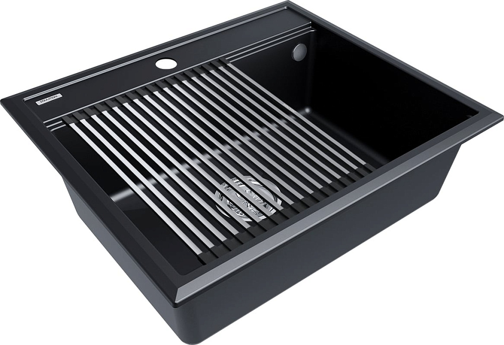 Мойка кухонная Paulmark Stepia + Step PM115951-BLM+R375-BS черный металлик