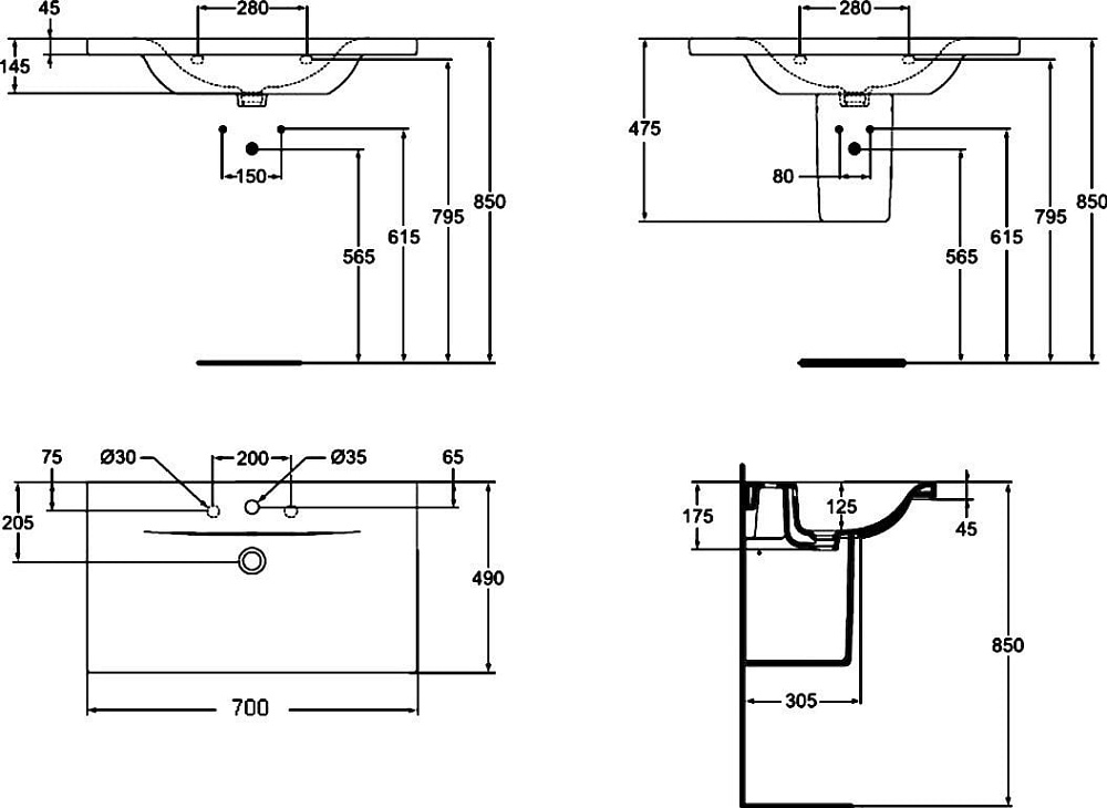 Раковина Ideal Standard Connect new E812801 70 см