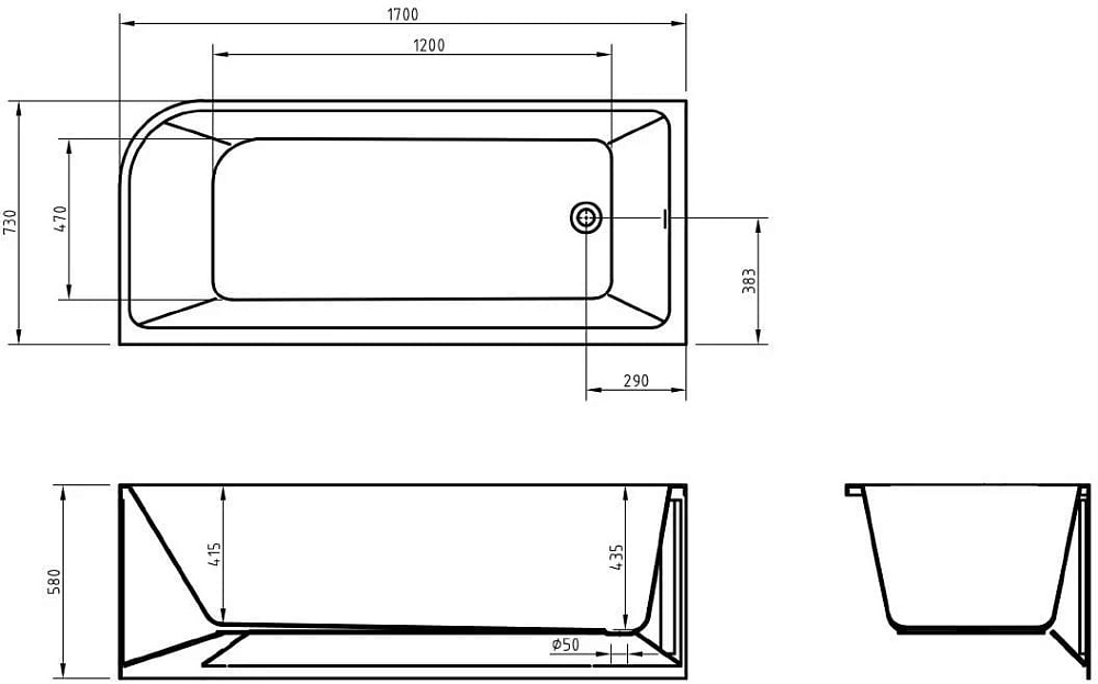Акриловая ванна BelBagno 170x75 см, левая, BB712-1700-730-L
