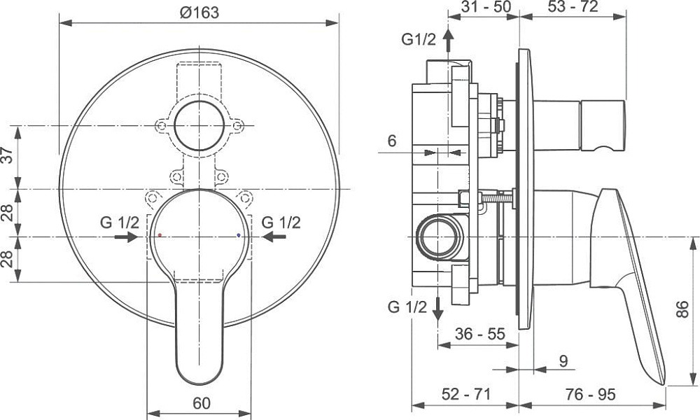 Комплект для ванной Ideal Standard Alpha BD003AA С ВНУТРЕННЕЙ ЧАСТЬЮ