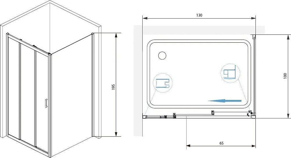 Душевой уголок RGW Passage PA-73 130x100x195 прозрачный