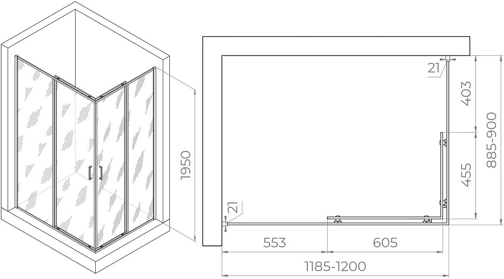 Душевой уголок RGW Passage PA-040B 1200x900x1950, профиль черный