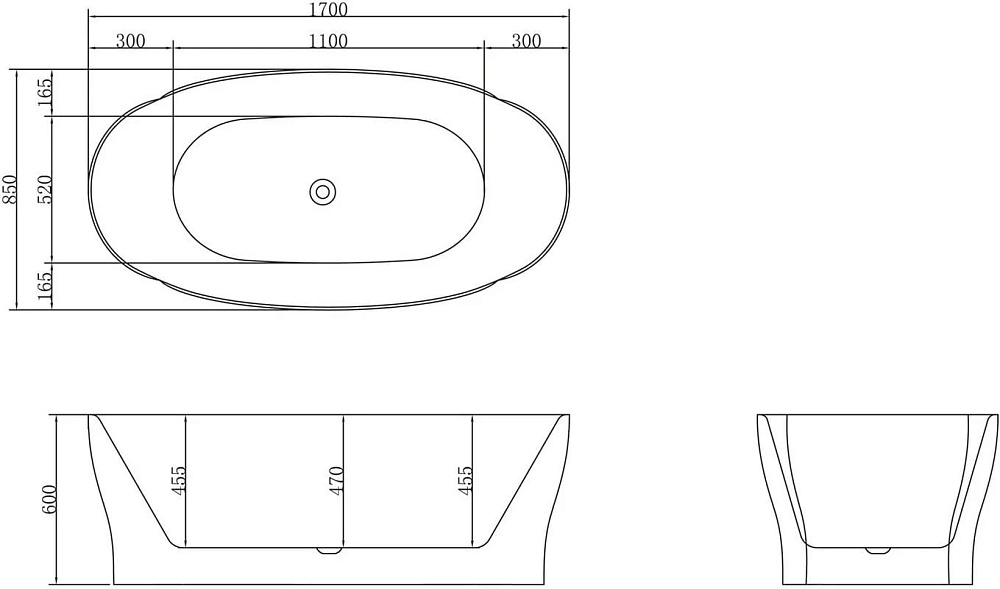 Акриловая ванна BelBagno 170x85 см, BB403-1700-850