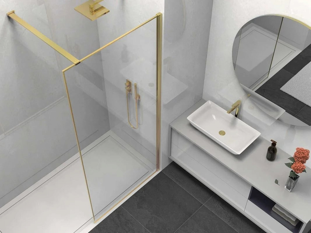 Душевая перегородка Walk-In VSW-1HS900CLG, 900*2000, брашированное золото, стекло прозрачное