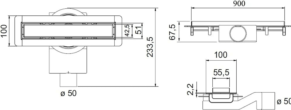 Душевой трап (лоток) Plumberia Selection PSM Modular 90 см, золото 24К