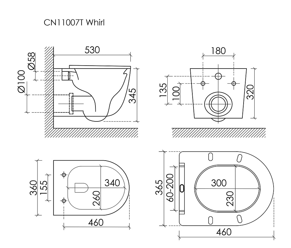 Унитаз подвесной Ceramicanova Whirl CN11007T белый 