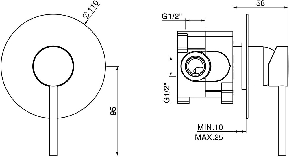 Встраиваемый смеситель Gattoni Circle One 9031/90C0.CH С ВНУТРЕННЕЙ ЧАСТЬЮ