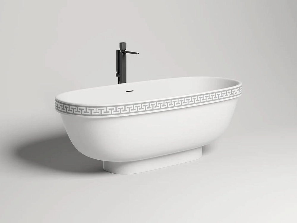 Ванна из искусственного камня Salini Greca Meander S-Stone 180x80 см, отдельностоящая, матовая белая