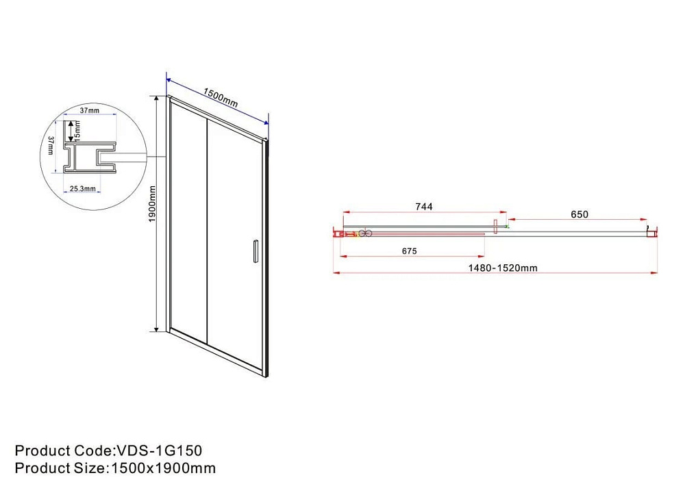 Душевая дверь в нишу Vincea Garda VDS-1G150CLG 150 см, профиль брашированное золото, стекло прозрачн