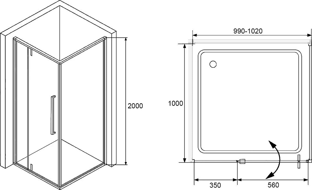 Душевой уголок RGW Stilvoll SV-03B+100 см (99-102)x100x200 профиль черный матовый, стекло прозрачное