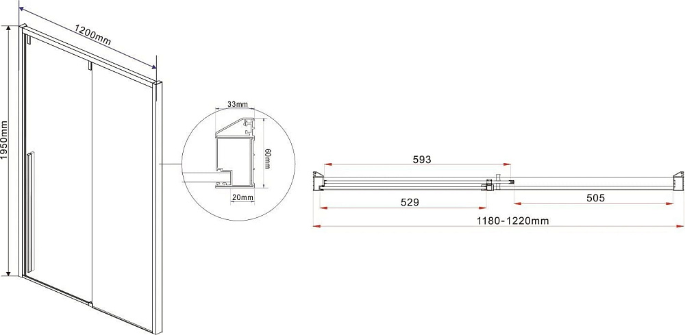 Душевая дверь в нишу Vincea Lugano VDS-1L120CGB-1 120 см, профиль черный, стекло серое