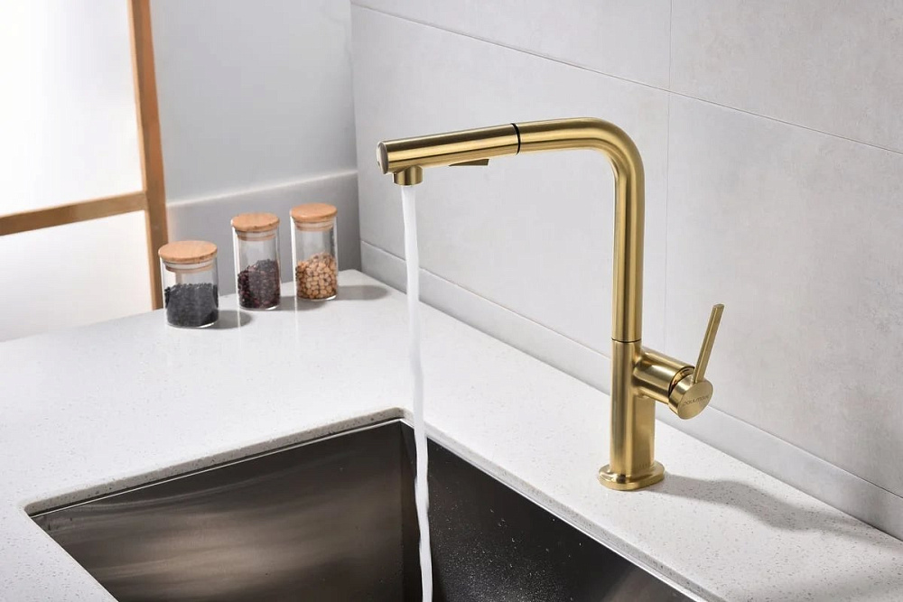 Смеситель для кухни Paulmark Neo Ne214419-SBG светлое брашированное золото