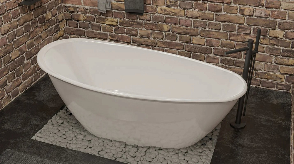 Ванна из искусственного камня WHITECROSS Spinel B 155x75 см, отдельностоящая, белая, овальная, с дон