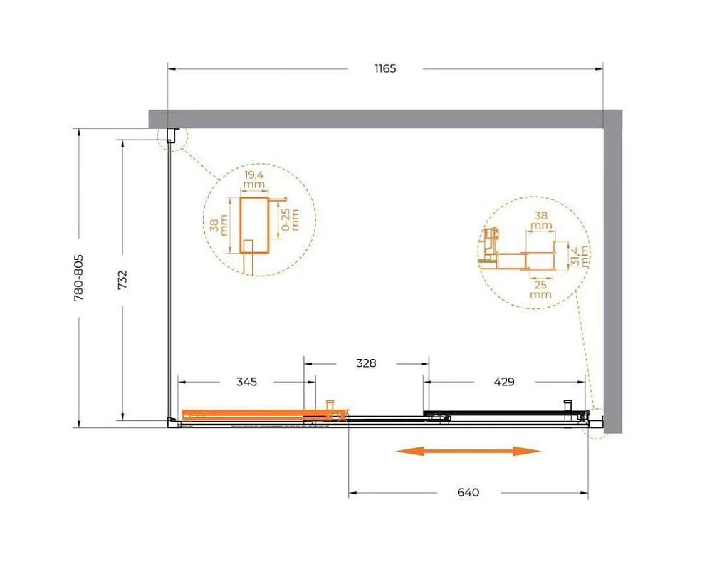 Душевой уголок Cezares Molveno AHF 31 120+80 C CR IV 120х80 см, профиль хром, стекло прозрачное