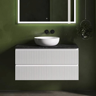 Тумба с раковиной Sancos Snob R 100 см, bianco, столешница черный мрамор, раковина CN5024