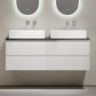 Тумба с раковиной Sancos Folk 140 bianco, столешница черный мрамор TT140A1, раковина CN6070