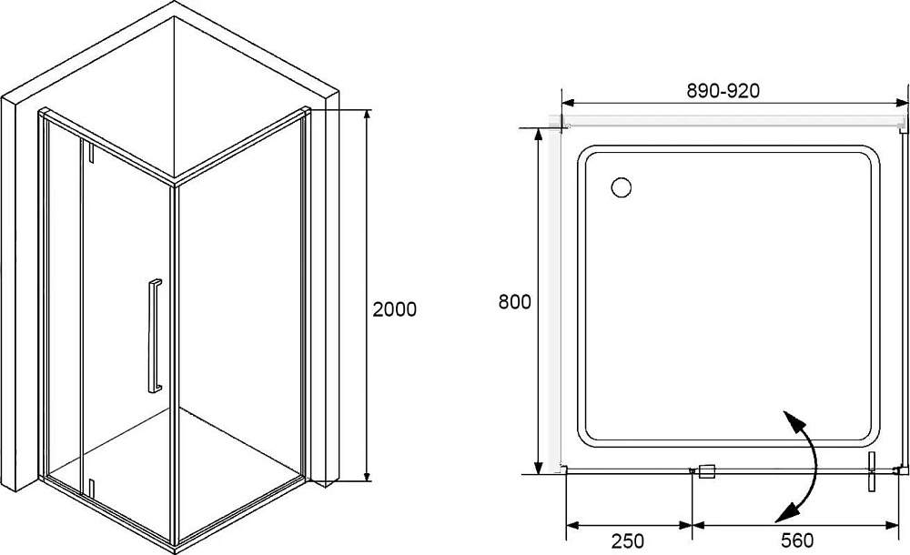 Душевой уголок RGW Stilvoll SV-03B+80 см (89-92)x80x200 профиль черный матовый, стекло прозрачное