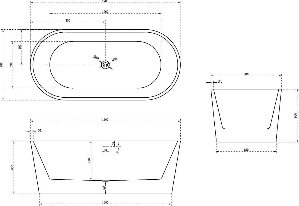 Акриловая ванна Abber 170x80 см, AB9209MB