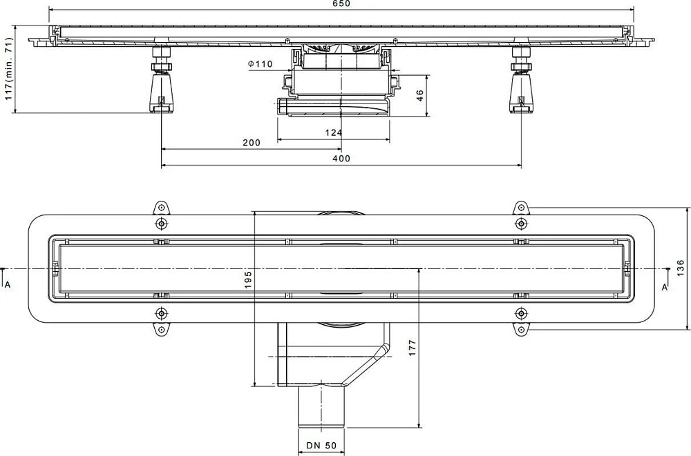 Душевой трап (лоток) Pestan Confluo Premium Line 650, черное стекло/сталь