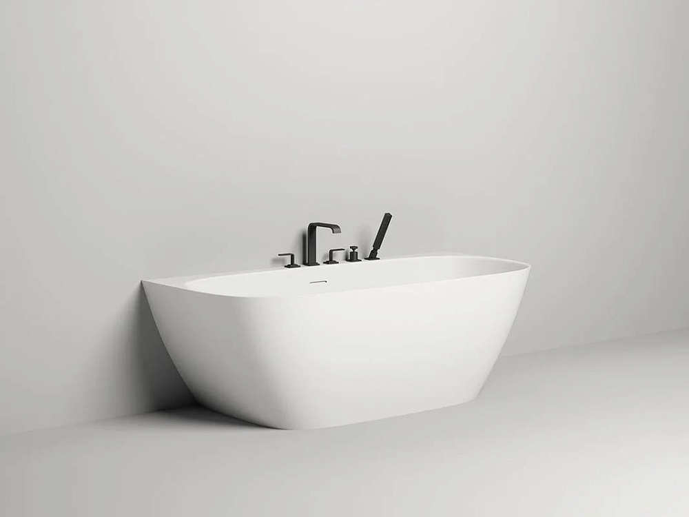 Ванна из искусственного камня Salini Sofia Wall S-Sense 180x85 см, пристенная, белая, со сливом-пере