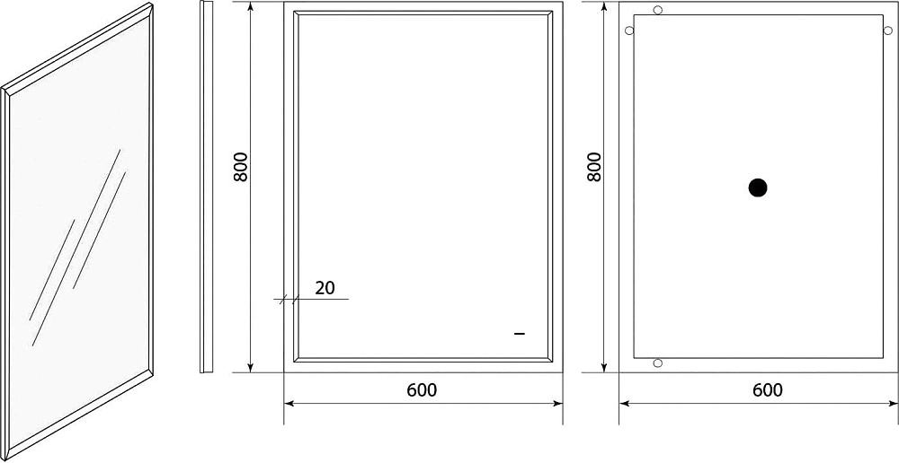Зеркало Art&Max Aversa 60х80 черное, с LED-подсветкой, 6000К
