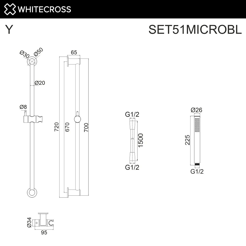 Душевой гарнитур WHITECROSS SET51MICROBL, черный матовый