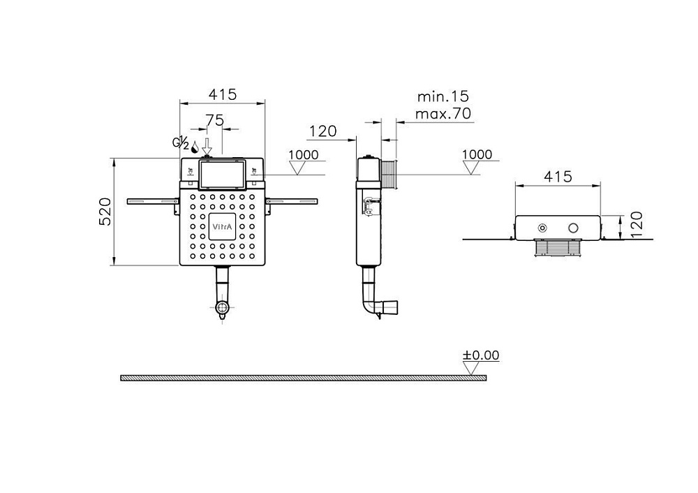 Смывной бачок скрытого монтажа VitrA V12 762-1740-01, + Кнопка смыва VitrA Root Square 740-2395