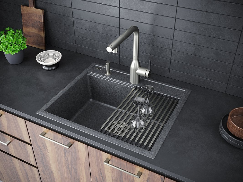 Мойка кухонная Paulmark Stepia + Step PM115951-DG+R375-BS графит