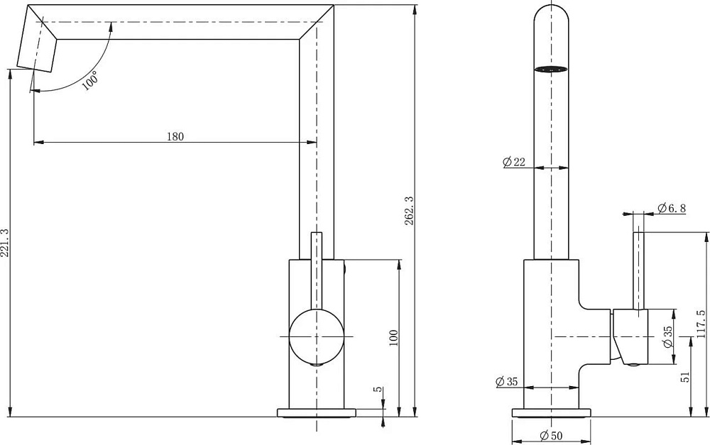 Смеситель для кухни Wonzon & Woghand WW-L1005-CR хром
