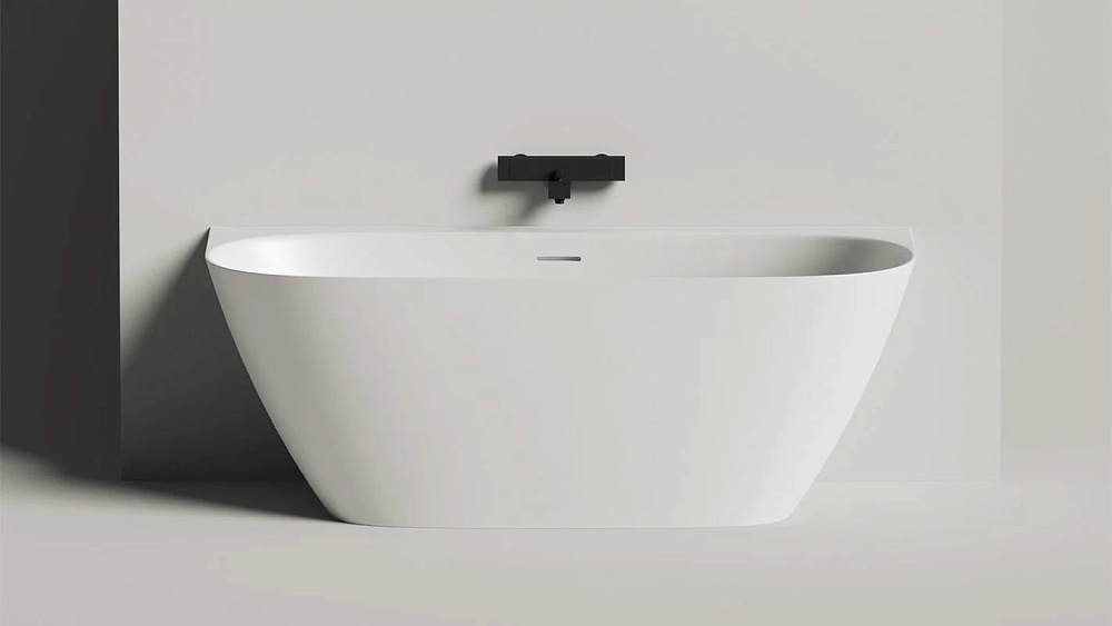 Ванна из искусственного камня Salini Sofia Wall S-Sense 160x80 см, пристенная, белая, овальная, с до