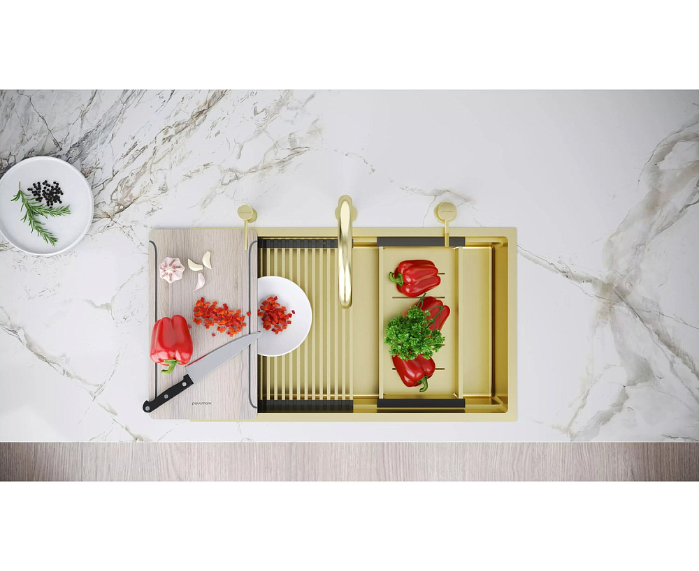 Мойка кухонная Paulmark Next-Multi Sink 74 UNI PM787445-LG светлое золото