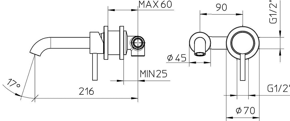 Смеситель для раковины Bossini OKI Z005302.030 С ВНУТРЕННЕЙ ЧАСТЬЮ