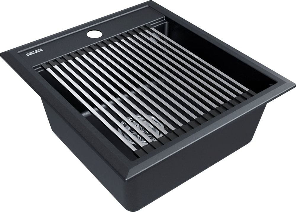 Мойка кухонная Paulmark Stepia + Step PM114651-BLM+R375-BS черный металлик