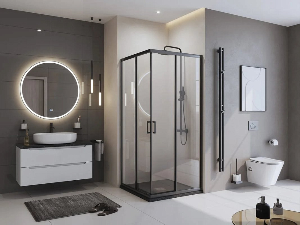 Поддон для душа BelBagno Uno A 90х90, черный матовый, с сифоном