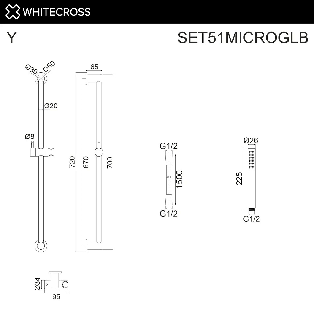 Душевой гарнитур WHITECROSS SET51MICROGLB, брашированное золото