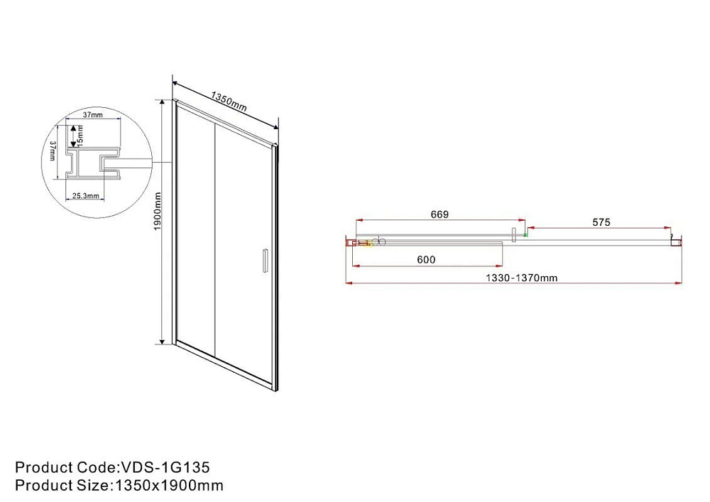Душевая дверь в нишу Vincea Garda VDS-1G135CLG 135 см, профиль брашированное золото, стекло прозрачн