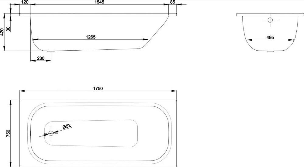 Стальная ванна Bette Form 175x75 см, встраиваемая, с шумоизоляцией